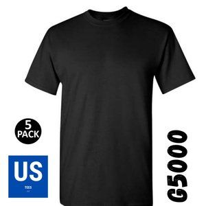 GILDAN 5 PACK Black Short Sleeve Plain T Shirts